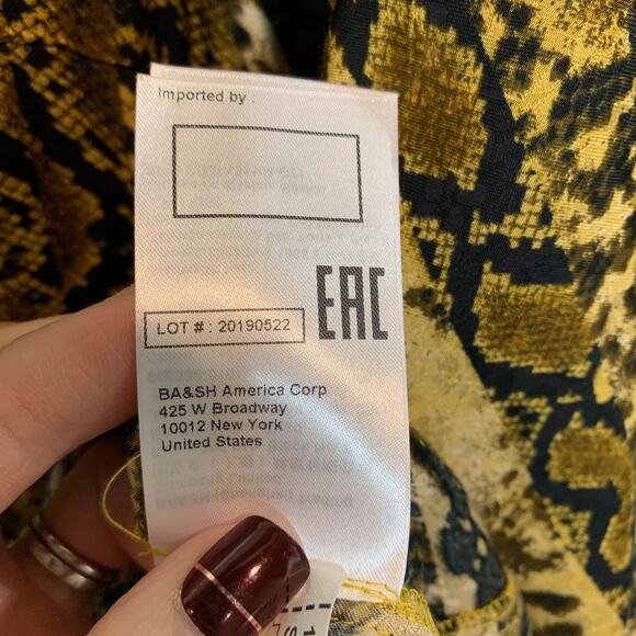 BA&SH Sym trapeze shift dress ochre ruffled bib front snakeskin print 2730 - Picture 10 of 14